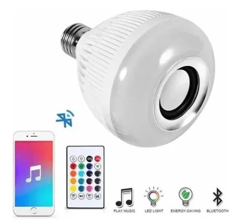 Lâmpada Bluetooth Com Led Rgb Música 12w + Controle Remoto